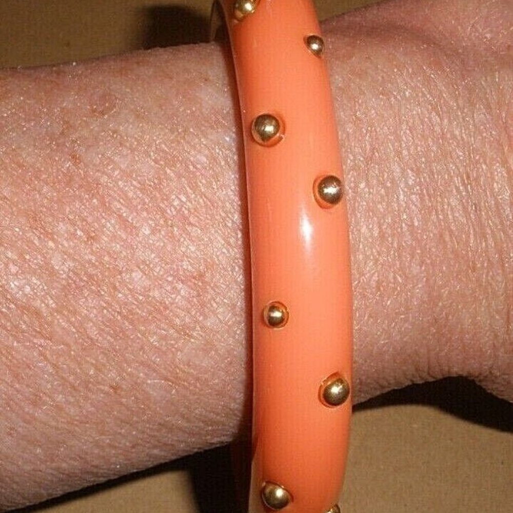 Vintage 1990's Kenneth Jay Lane KJL CORAL Gold Dot Brass Stud Bangle Bracelet